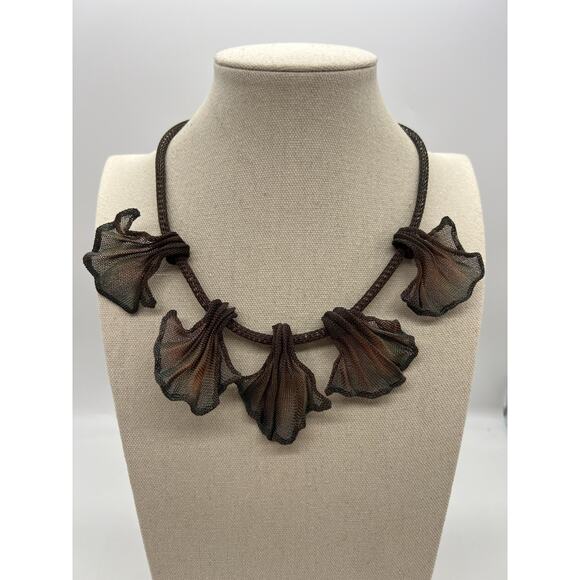 Sarah Cavender Mesh Metalworks Necklace Five Leaf Ginkgo Dark Finish Artisan